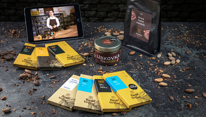 Domácí degustace čokolády s čokoládovnou Janek + krabice osmi čokolád a oříškového krému