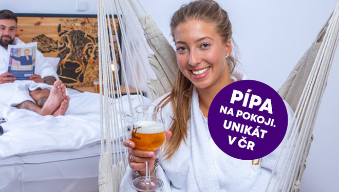 Pohodička na pokoji s vlastní pípou v pivním hotelu Zlatá kráva